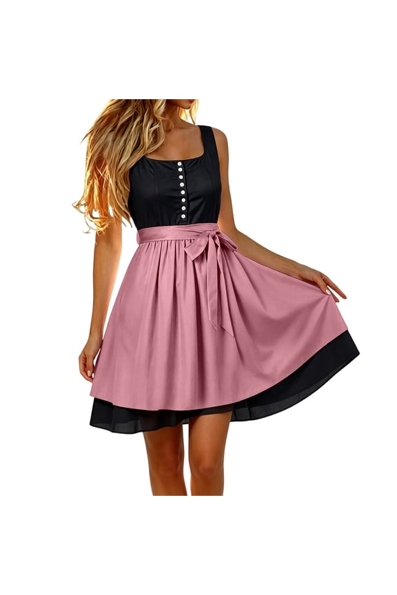 Women's Tennis Skirts Summer Elegant Bavarian High Waist Corded Apron Skirt for Everyday Occasions Festive Dancewear Pink M