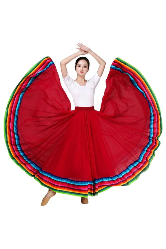 Women's Tennis Skirts Summer Elegant Everyday Skirt for Square Dancing Performance Ethnic Folk Classical Stage Flowy Showcase Red XL