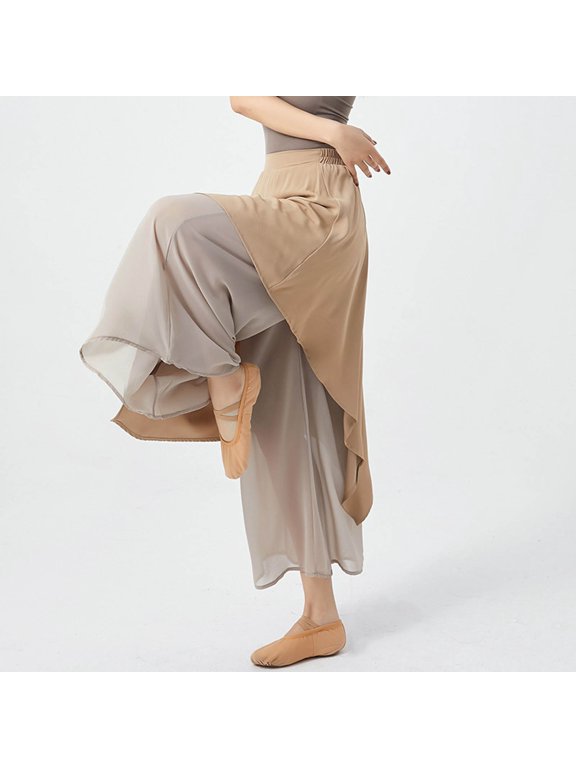 Women's Tennis Skirts Summer Elegant Flowing Silk Blend Dance Skirt Pants for Breathable Comfort Dynamic Movement in Performance Bottoms Brown XL