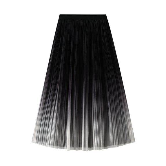 Women's Tennis Skirts Summer Elegant Flowing Skirt with Pleated Gradient Color Long Skirt Featuring Side Slit for Casual Wear Comfortable Stretchy Black One Size