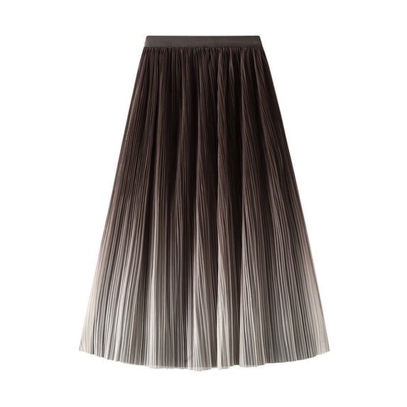 Women's Tennis Skirts Summer Elegant Flowing Skirt with Pleated Gradient Color Long Skirt Featuring Side Slit for Casual Wear Comfortable Stretchy Brown One Size