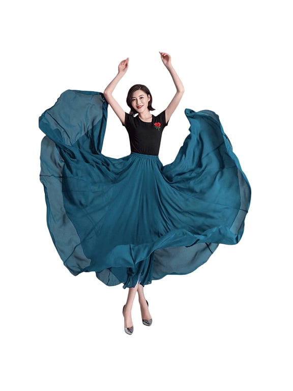 Women's Tennis Skirts Summer Elegant High Waist Pleated Skirt for Women Adult Dance Performance Long Flowing Length Blue One Size