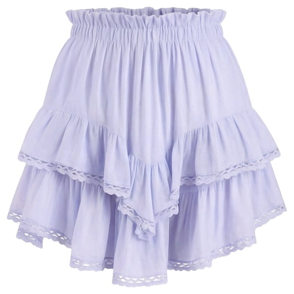 Women's Tennis Skirts Summer Flowy Skater Skirt With Ruffle Casual Tennis Lace Trim Comfort Stretch Waistb For Daily Wear Solid Color Purple L