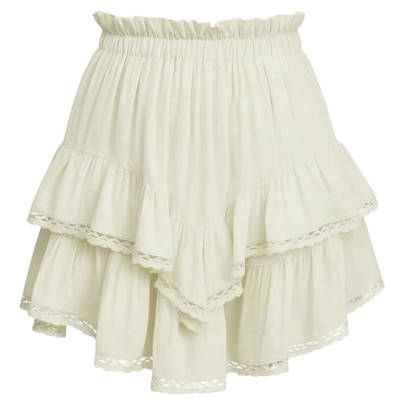 Women's Tennis Skirts Summer Flowy Skater Skirt With Ruffle Casual Tennis Lace Trim Comfort Stretch Waistb For Daily Wear Solid Color Yellow M