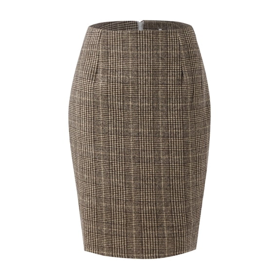 Women's Tennis Skirts Summer High Waist Pencil Skirt in Classic Plaid Pattern Ideal for Dailywear Seasons Autumn Winter Midi Length Figure Enhancing Brown S