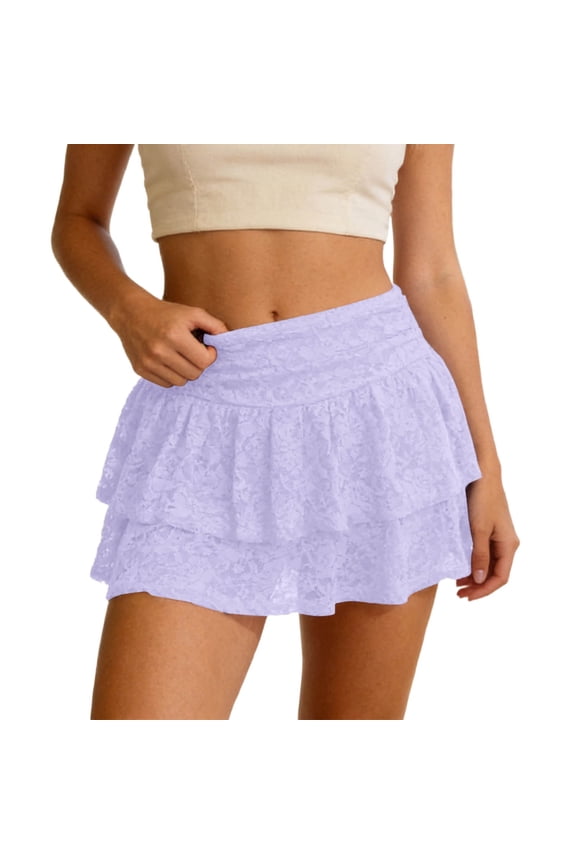 Women's Summer Skirts Lace Tiered Skirt Flirty Ruffle Party Clubwear Elegant A Line Purple S