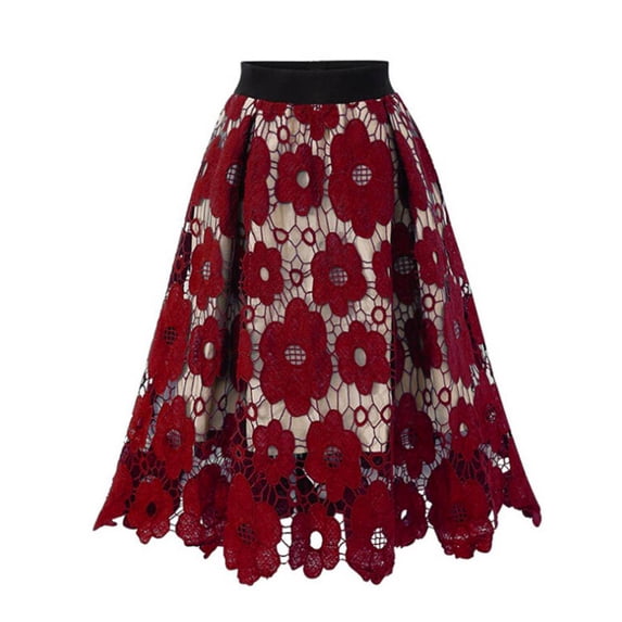 Women's Tennis Skirts Summer Ladies Womens Flared Skater Skirt Stretch Lace Printed Soft Knee Length Crotch Red 3XL