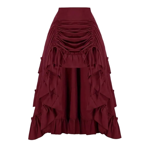 Women's Tennis Skirts Summer Layer Cake Ruffle Punk Style Long Skirt for Everyday Wear in Casual Resort Ready Ready Wardrobe Red L