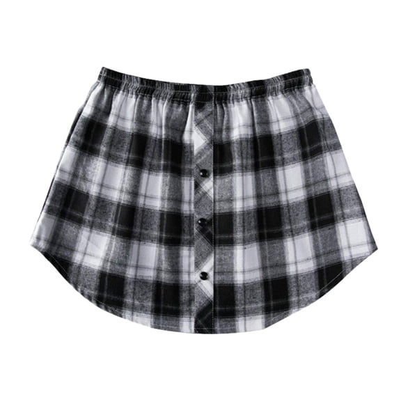 Women's Tennis Skirts Summer Layered Plaid Skirt with Detachable Shirt for Everyday Wear Casual Styling Versatile Fashion Skirt with Layered Practical Grids Black 5XL