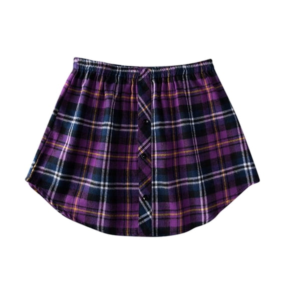 Women's Tennis Skirts Summer Layered Plaid Skirt with Detachable Shirt for Everyday Wear Casual Styling Versatile Fashion Skirt with Layered Practical Grids Purple S