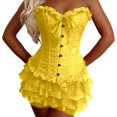 thumbnail image 1 of Women's Tennis Skirts Summer Multilayer Lace Trim Beachy Flowy Tiered Hemline Holiday Resort Wear Skirt For Women Yellow S, 1 of 4