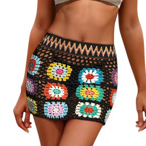 Women's Tennis Skirts Summer Skirt 2 Bohemian Style Lace Patchwork Midi Skirt For Women Beachy Hollow Out Stylish Fashion Skirt Black L