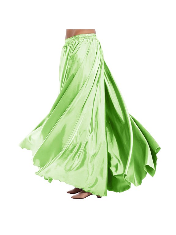 Women's Tennis Skirts Summer Skirt Belly Dance Flowing Performance Skirt with Elastic Waistb for Daily Wear Stage Green One Size