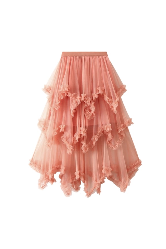 Women's Summer Skirts Skirt Elegant A-Line Mesh Design Solid Color High Waist Long Hemline for Women Orange One Size