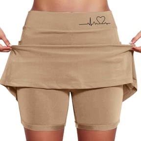 Women's Tennis Skirts Summer Skirt Semi-Integral Style for Women Mid Rise Culottes with Pocket Printed Casual Fashion Everyday Comfort Versatility for Spring Brown L