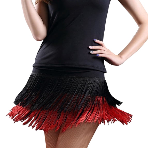 Women's Tennis Skirts Summer Skirt Women's Performance Tassel Cha Cha Half Skirt for Square Dance Practice Stage Red 4XL