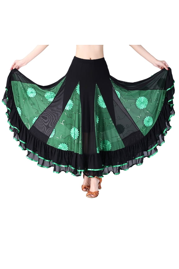 Women's Tennis Skirts Summer Skirt Womens Large Swing Half Skirt Lace Dance Skirt Ballroom Practice Skirt Performance Skirt Green One Size