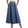 thumbnail image 1 of Women's Tennis Skirts Summer Skirt Womens Midi Denim Button Elastic Waist Line Pleated with Pockets for Everyday Casual Holiday Blue L, 1 of 8