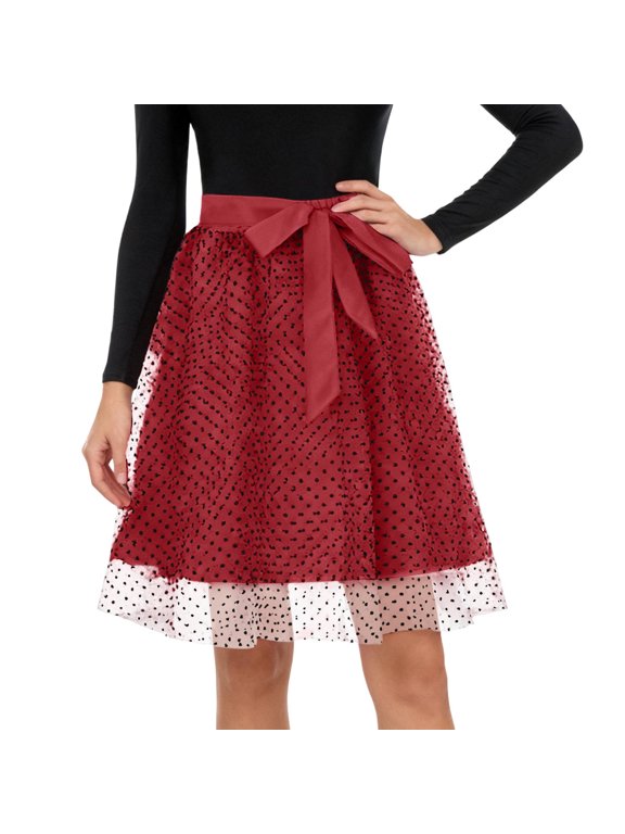 Women's Tennis Skirts Summer Three Layer Elegant Performance Skirt for Contemporary Dancewear Stage Shows with Tiered Flowing Movement for Adult Female Red S