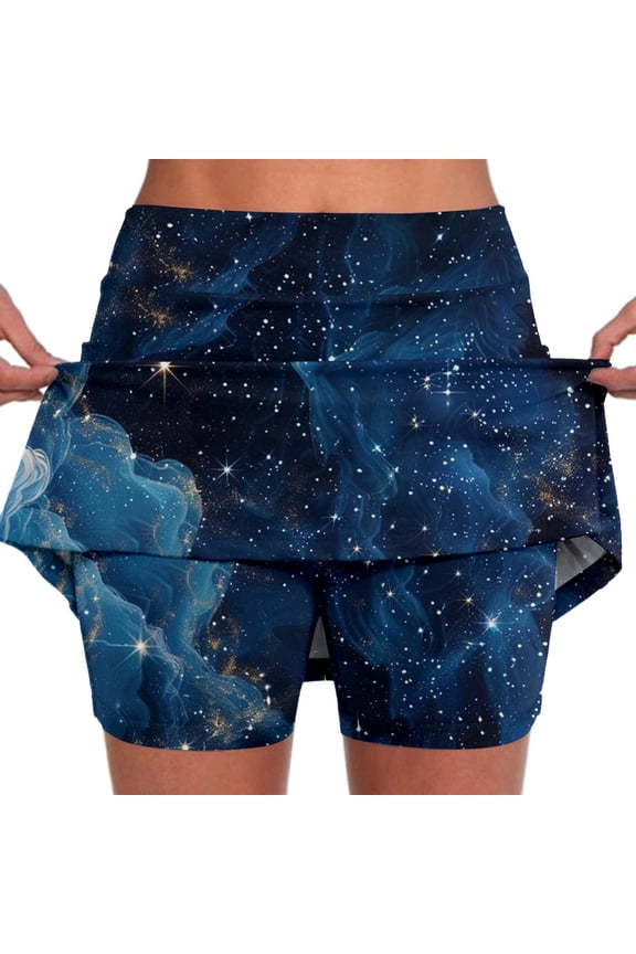 Women's Tennis Skirts Summer Women Elastic Yoga Culottes Athletic Shorts High Waist Lightweight Floral Print Skirt With Pocket Blue 4XL