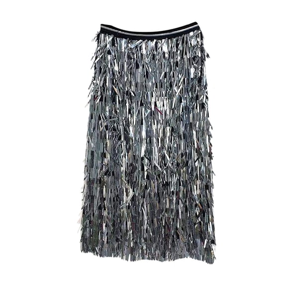 Women's Tennis Skirts Summer Women Fashion Casual Sequins Loose Party High Waist A Line Skirt Silver L