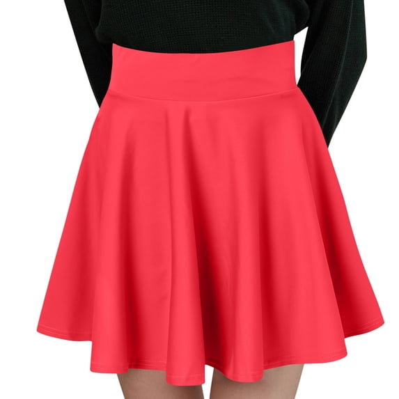 Women's Tennis Skirts Summer Women Fashion Casual Short Solid Half Pleated Glare Sun Skirt Red M