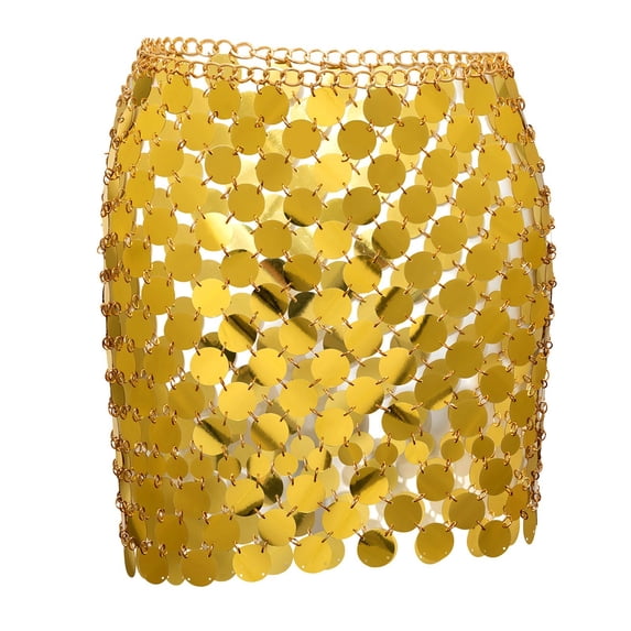 Women's Tennis Skirts Summer Women Fashion Punk Beaded Street Style Holiday Party Skirt Gold One Size