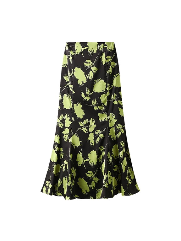 Women's Tennis Skirts Summer Women Printed Fishtail Skirt High Waisted Slim Fit Medium Length Wrap Summer 2026 Fashion Half Body Green L