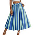 thumbnail image 1 of Women's Tennis Skirts Women Summer Striped High Waisted A Line Elastic Waist Flowy Ankle Beach Skirt Blue M, 1 of 4