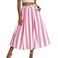 thumbnail image 1 of Women's Tennis Skirts Women Summer Striped High Waisted A Line Elastic Waist Flowy Ankle Beach Skirt Pink M, 1 of 4