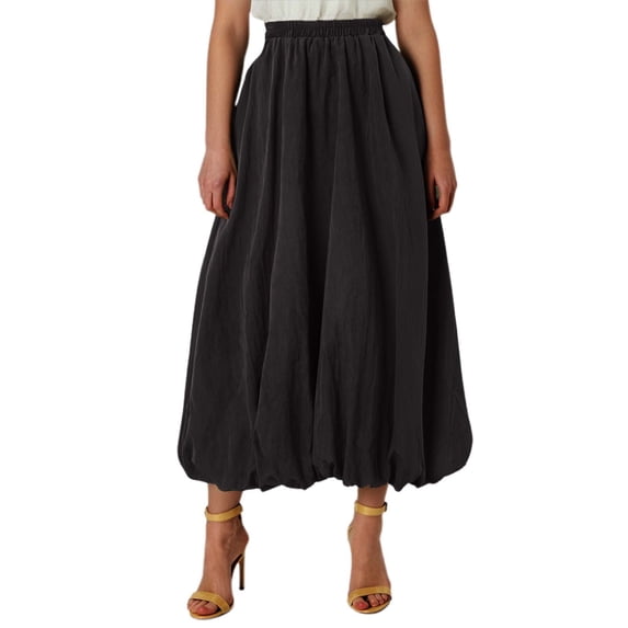 Women's Summer Tennis Skirts Women’s Casual Loose Floral Midi Skirt With Stretch Waistband A Line Dressy Street Style Skirt Black S