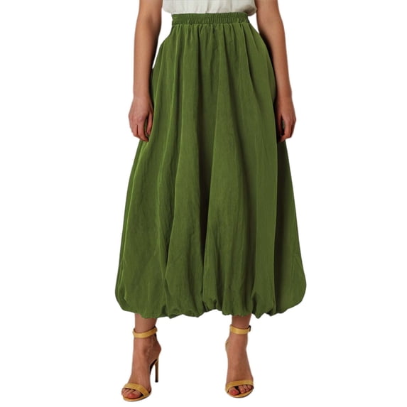 Women's Summer Tennis Skirts Women’s Casual Loose Floral Midi Skirt With Stretch Waistband A Line Dressy Street Style Skirt Green S
