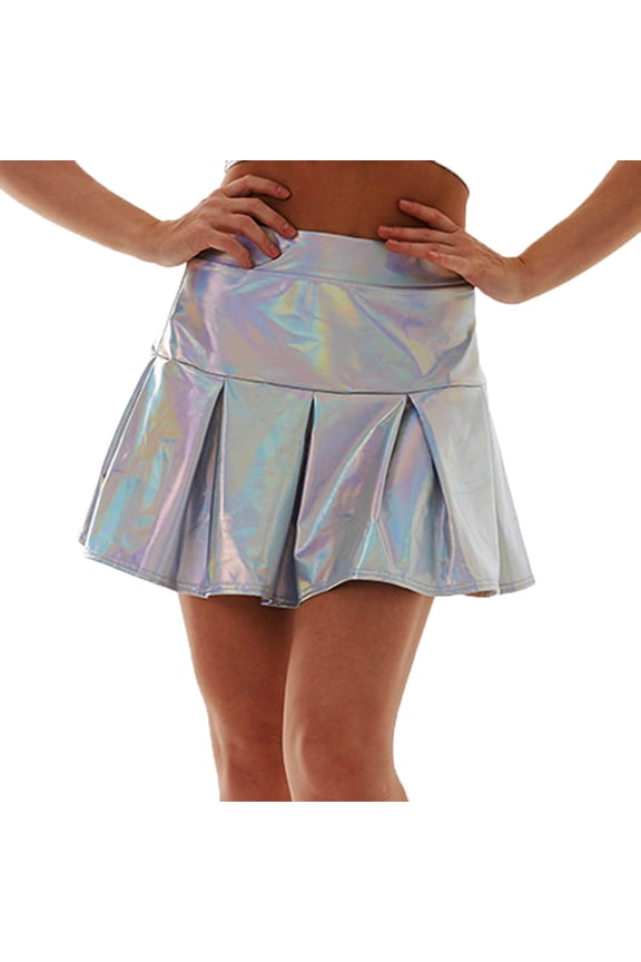 Women's Tennis Skirts Summer Women's Stage Skirt Large Swing A Line Solid Bright Face Flared Dance Gray XL