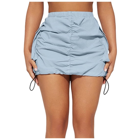 Women's Tennis Skirts Summer Womens Cargo Skirt Casual Summer High Waisted Bodycon Pencil Ruched Side Pockets Blue XXL