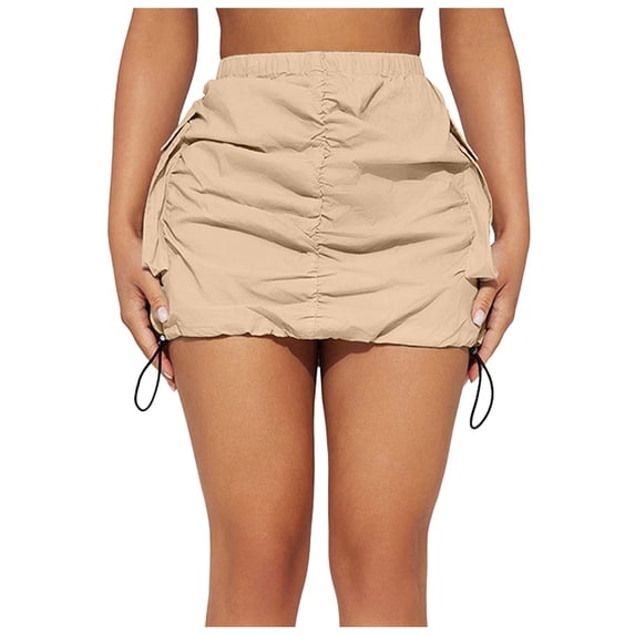 Women's Tennis Skirts Summer Womens Cargo Skirt Casual Summer High Waisted Bodycon Pencil Ruched Side Pockets Brown XS