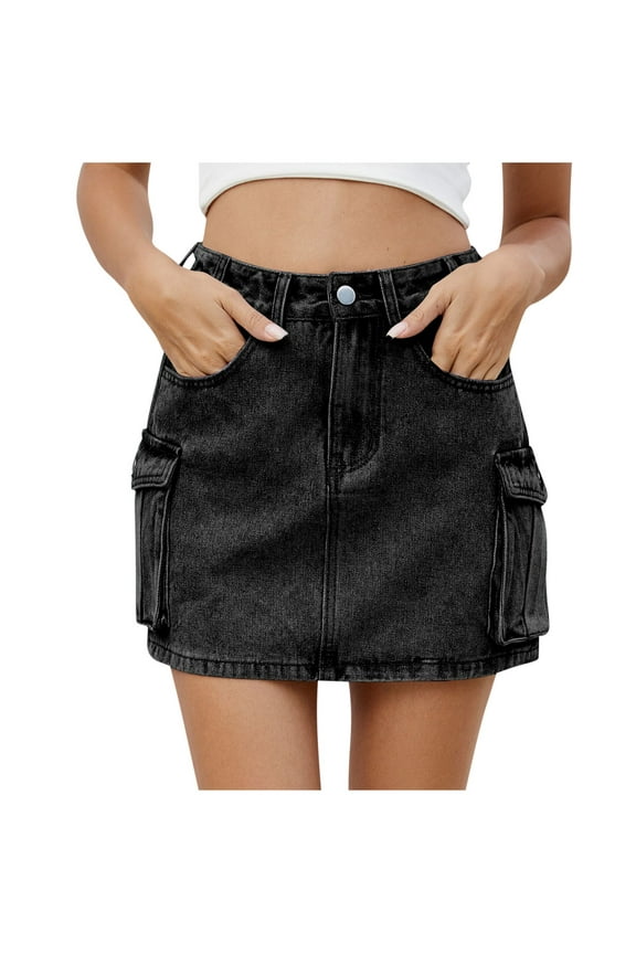 Women's Summer Skorts Skirts High Waisted Mini Denim Skirts Trendy A Line Solid Jean Skirt Casual Short Denim Skirt