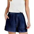 thumbnail image 1 of Women's Summer Sleep Shorts - Double-Layer Cotton Gauze Loose Fit Lounge Pants | Yubnlvae | Shorts Women's Linen Muslin Shorts Beach with Pockets Fashion Casual (Dark blue | XL), 1 of 4