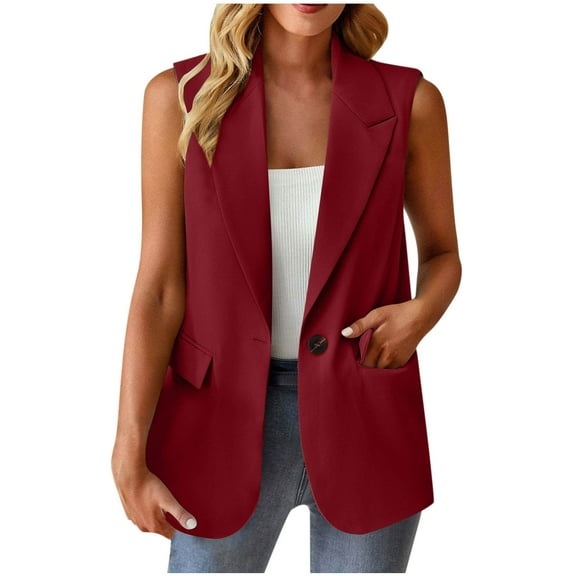 Women's Summer Sleeveless Blazer Vest Dressy Casual 2025 Lightweight Work Office Button Up Suit Vest with Pockets