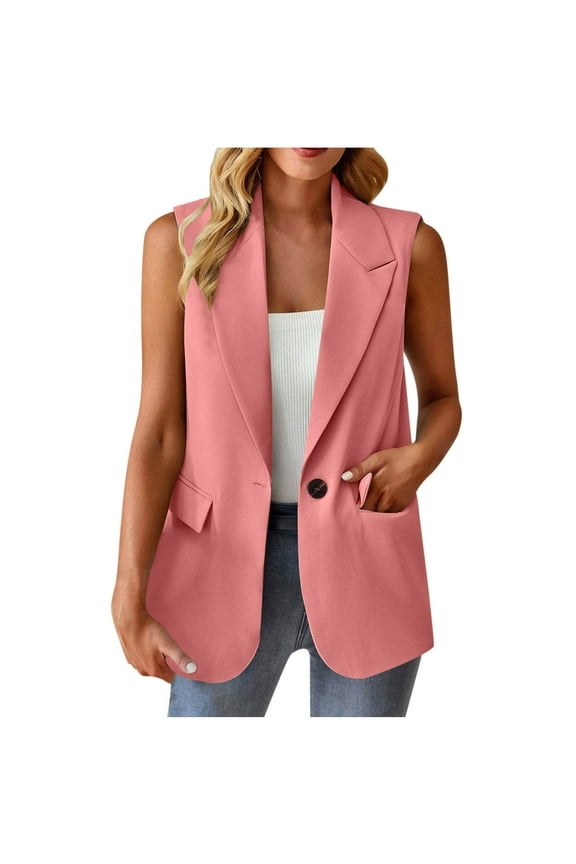 Women's Summer Sleeveless Blazer Vest Dressy Casual 2025 Lightweight Work Office Button Up Suit Vest with Pockets
