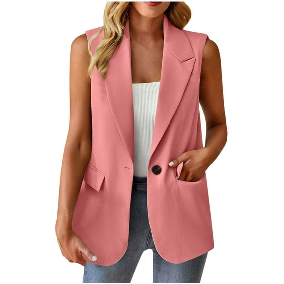 Women's Summer Sleeveless Blazer Vest Dressy Casual 2025 Lightweight Work Office Button Up Suit Vest with Pockets