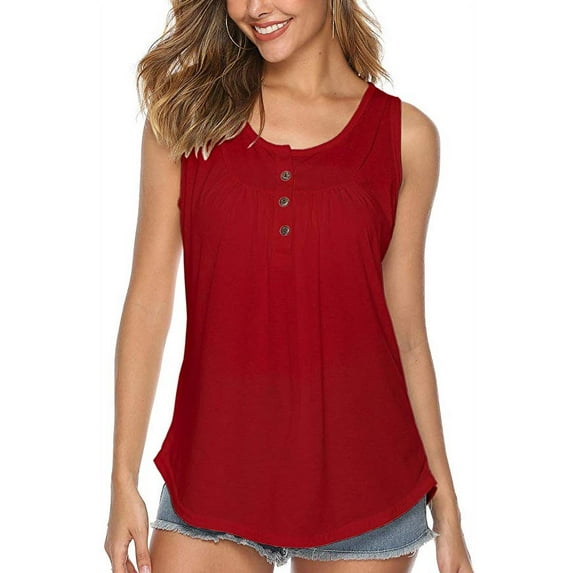 Women's Summer Sleeveless Button Up Casual Loose Tank Shirts Blouses