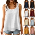thumbnail image 1 of Women's Summer Sleeveless Chiffon Tank Top Tops Blouses Tunics Round Neck Lace Up Ruffle Hem Hollow Out Solid Color Casual Vacation Beach Party Outfits Fashion Essential Gift for Women, 1 of 9