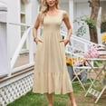 thumbnail image 1 of Women's Summer Sleeveless Dress Plus Size Crew Neck Loose Fashionable Pleated Swing Casual Beach Wedding Guest Elegant Vacation Maxi Dresses with Pockets, 1 of 7