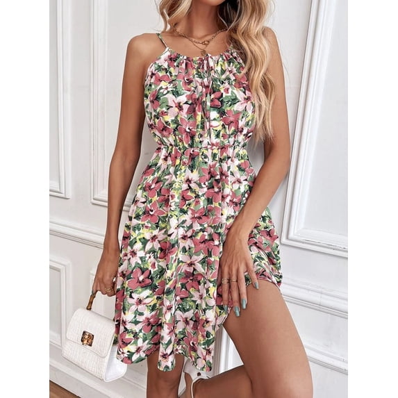 Women's Summer Sleeveless Dress — Pullover, Printed, Elastic Waist, Spaghetti Strap Mini Dress