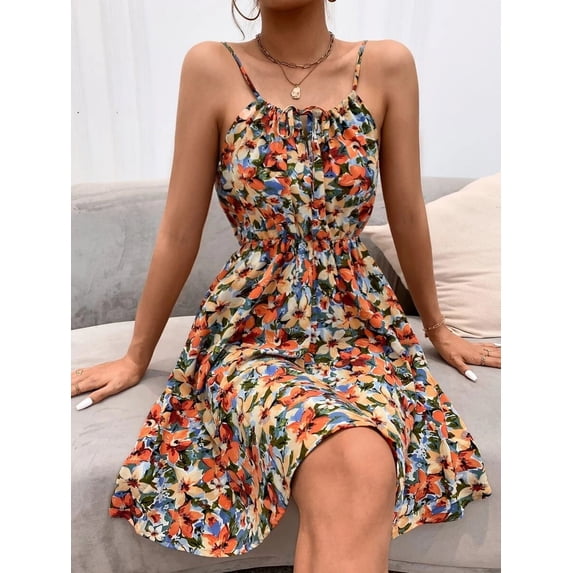 Women's Summer Sleeveless Dress — Pullover, Printed, Elastic Waist, Spaghetti Strap Mini Dress