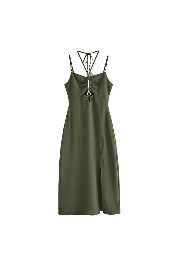 Women's Summer Sleeveless Dress, V-Neck Tube Top with Hollow Detail, Casual Solid Mini Dress