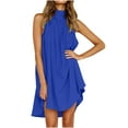 thumbnail image 1 of Women's Summer Sleeveless Dresses Solid Irregular Hem Halter Dress Loose Fit Casual Beach Party Mini Dresses, 1 of 5