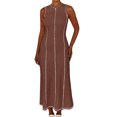 thumbnail image 1 of Women's Summer Sleeveless Extra Contrast Stitch Ribbed Knit Long Dresses, 1 of 6