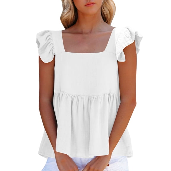 Women's Summer Sleeveless Peplum Blouse Square Neck Ruffle Strap Babydoll Tank Top