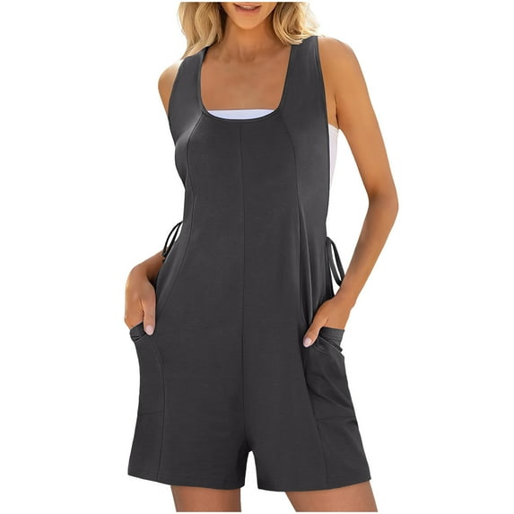 Women's Summer Sleeveless Romper Tank Jumpsuits With Side Pockets Dark Gray